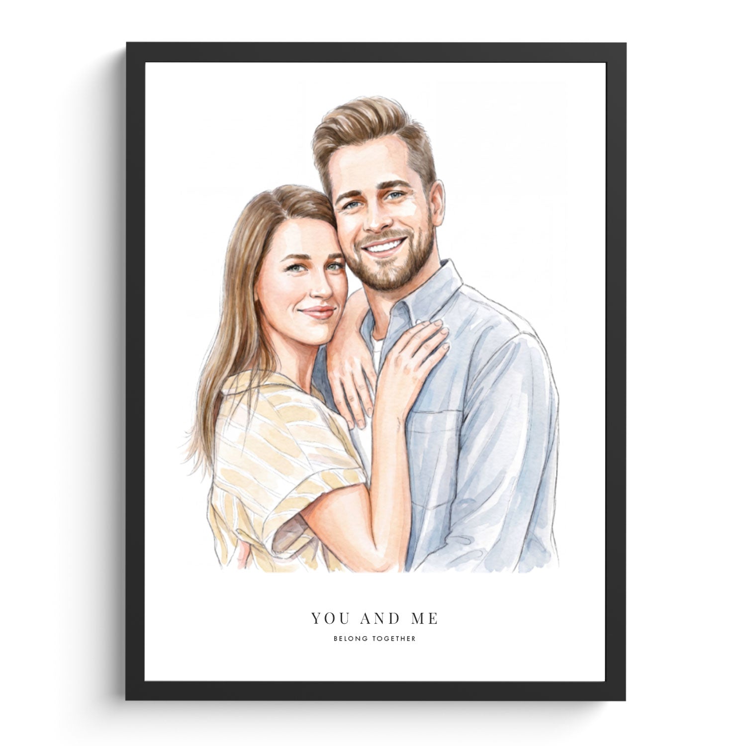 Koppel aquarelportret omgezet van foto naar illustratie – romantisch cadeau