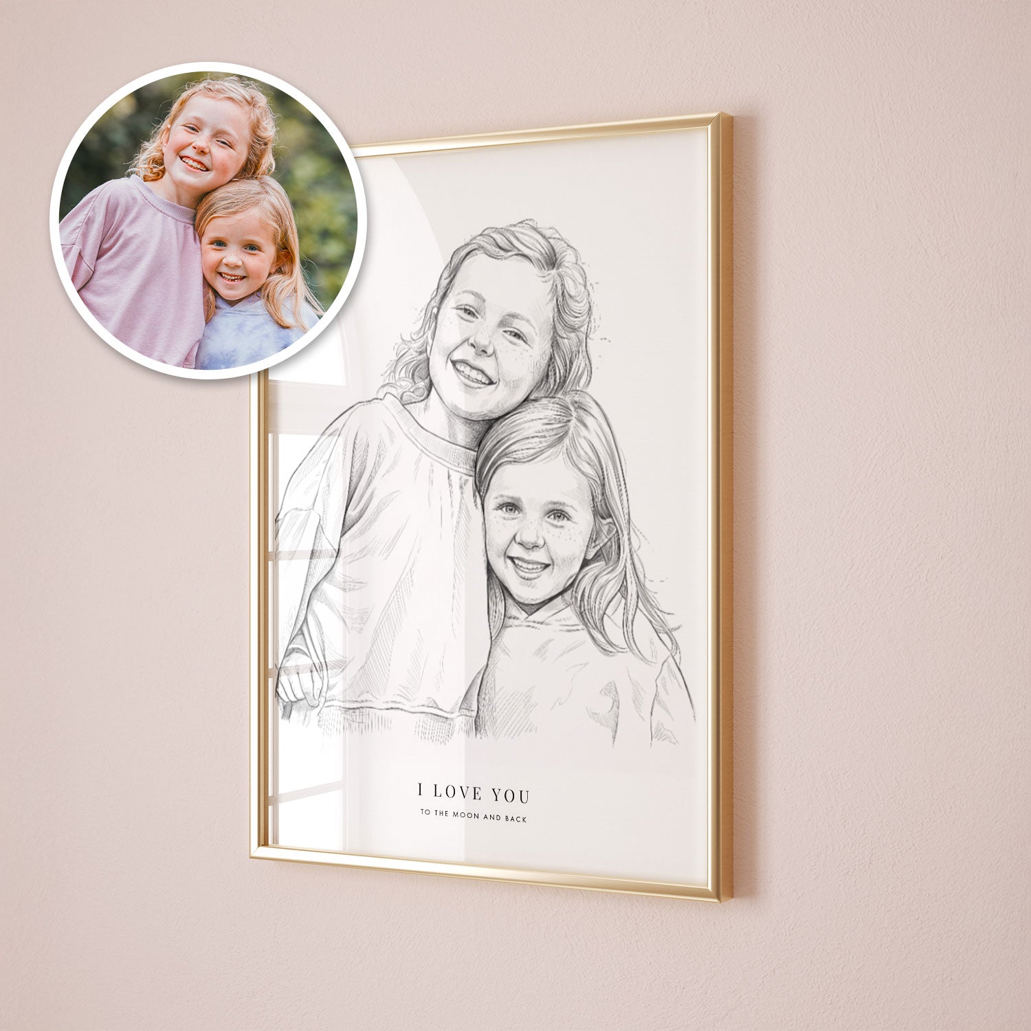 Tekening van foto van kinderen: familieportret cadeau