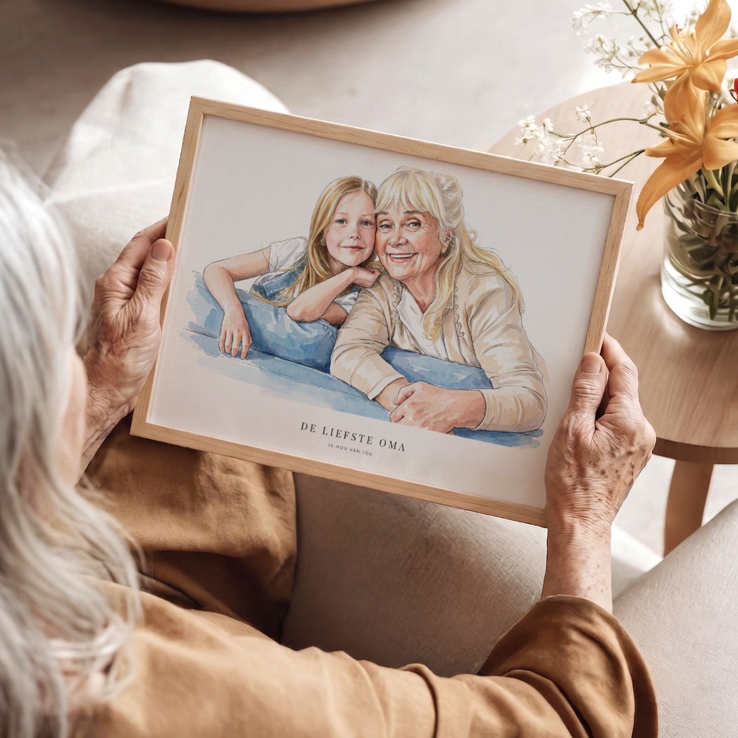 Oma tekening van foto poster cadeau voor moederdag