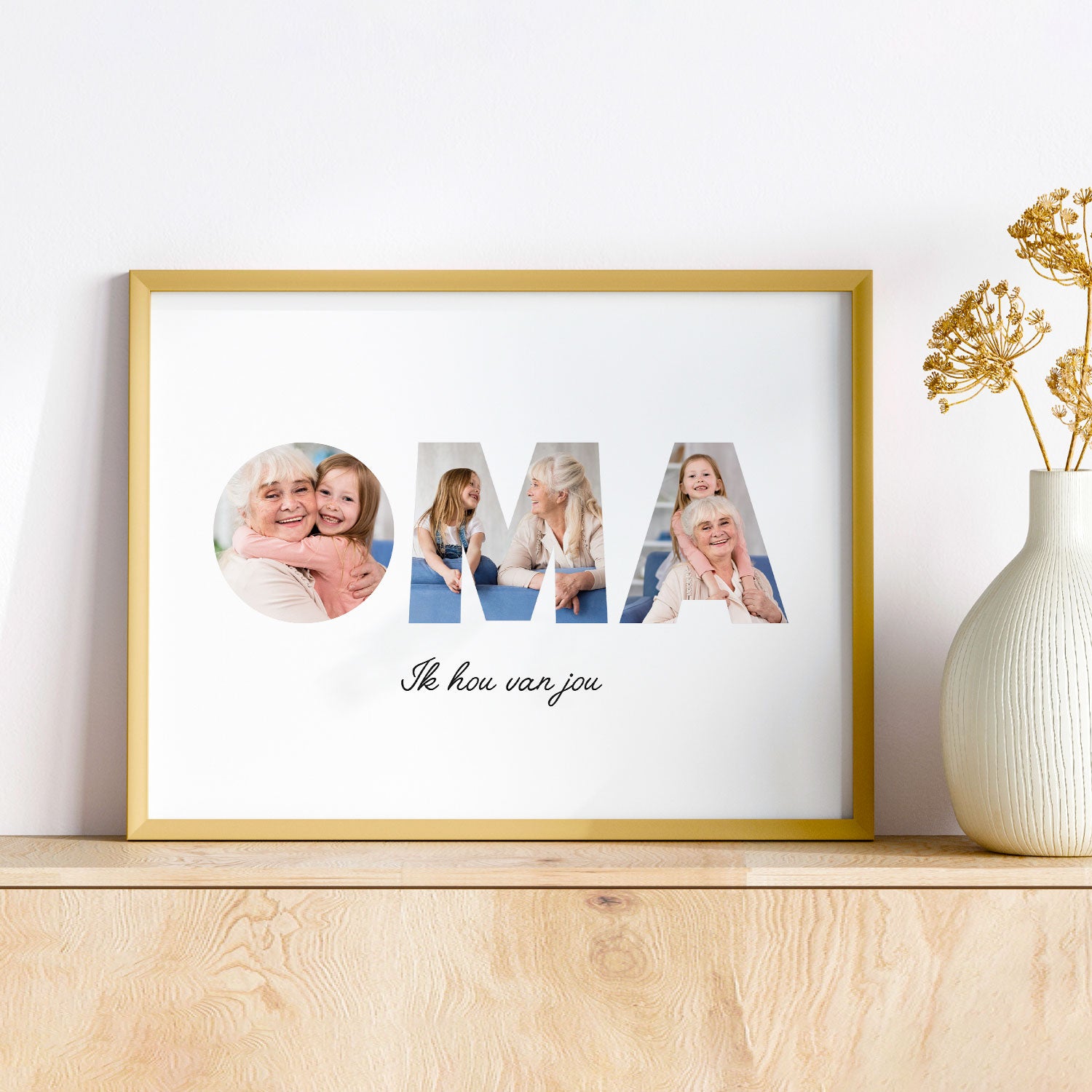 OMA poster in lijst met gepersonaliseerde foto's – origineel cadeau voor oma