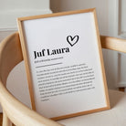 Juf definitie poster ingelijst – origineel cadeau met naam voor de juf