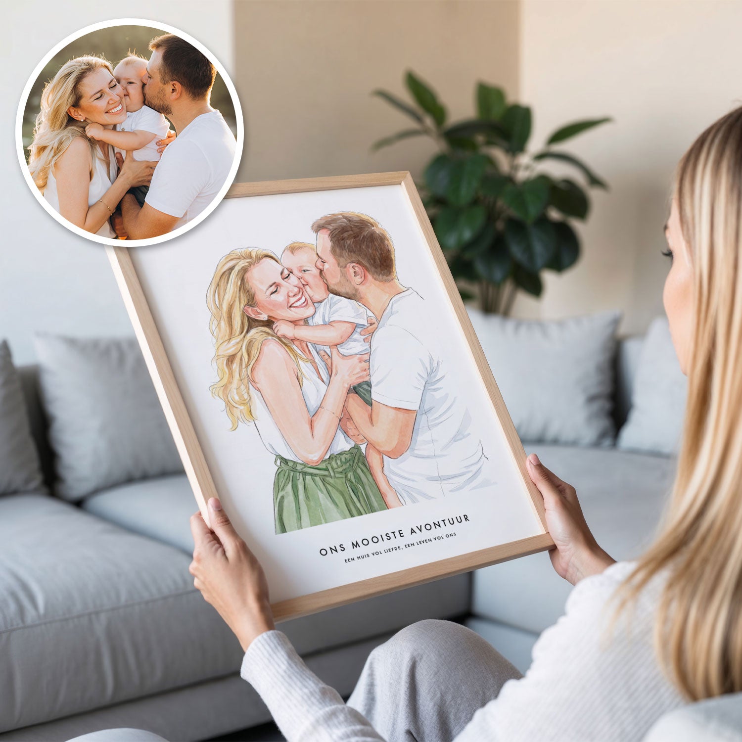 Gepersonaliseerd familieportret als aquarelillustratie – foto naar kunst