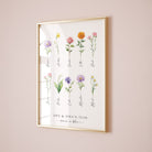 Geboortebloemen poster voor opa en oma met tien bloemen en de namen van de kleinkinderen, kerstcadeau voor grootouders
