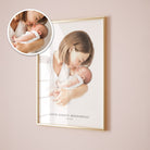 Aquarel portret moeder met baby in lijst – persoonlijk moederdag cadeau foto naar illustratie