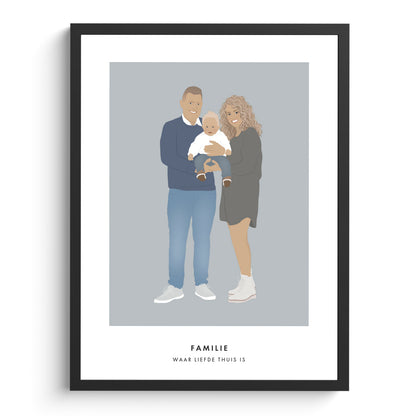 Familienplakat-Porträtillustration mit Text | Minimalistisch