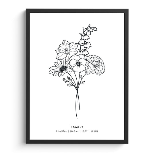 Bouquet de fleurs de naissance | Affiche personnalisée avec texte