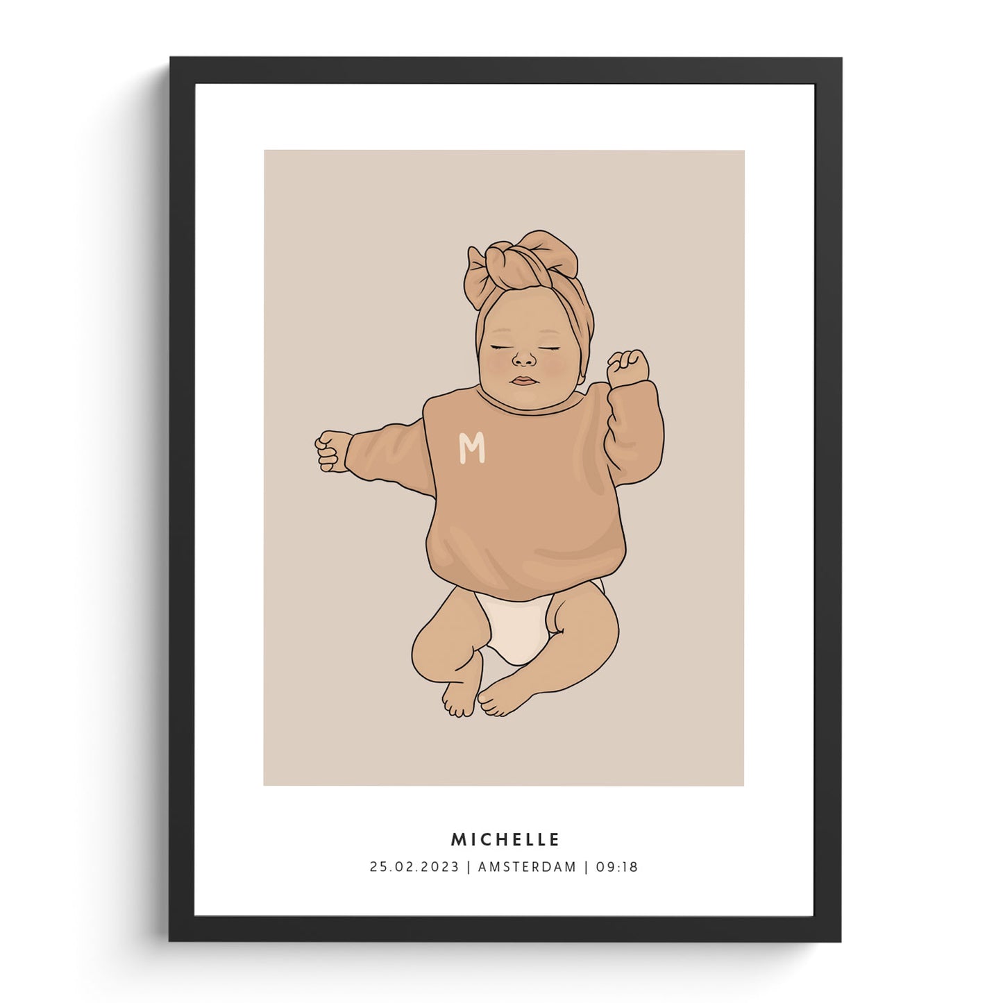 Affiche de naissance portrait illustration bébé nouveau-né