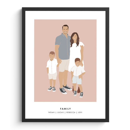 Familienplakat-Porträtillustration mit Text | Minimalistisch